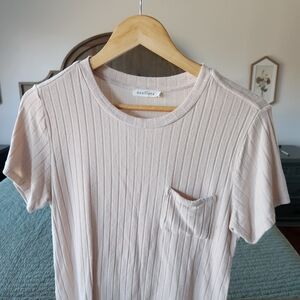 Neuflora Women's Ribbed Short Sleeve Top - Beige